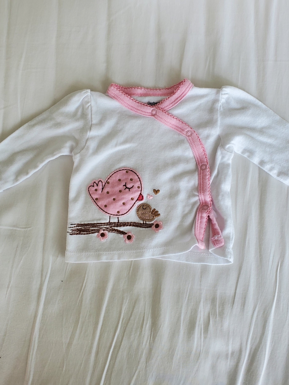 Gerber Baby Girl White Top with Pink Bird Accent